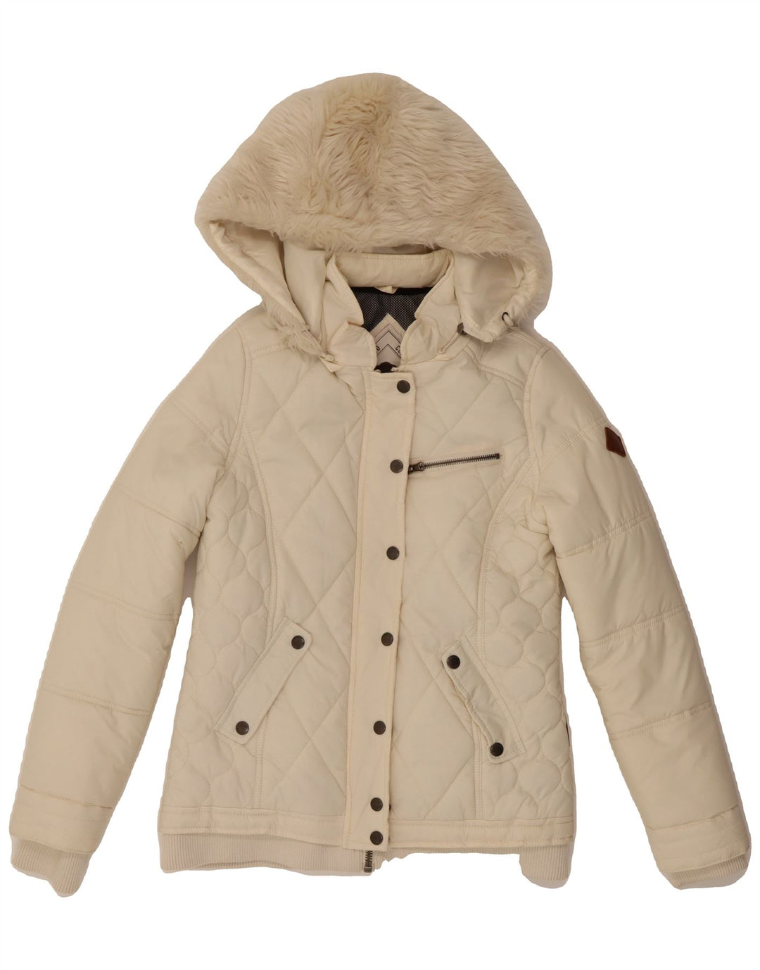 BELLFIELD Womens Hooded Padded Jacket UK 10 Small Off White Nylon Vintage Bellfield and Second-Hand Bellfield from Messina Hembry 