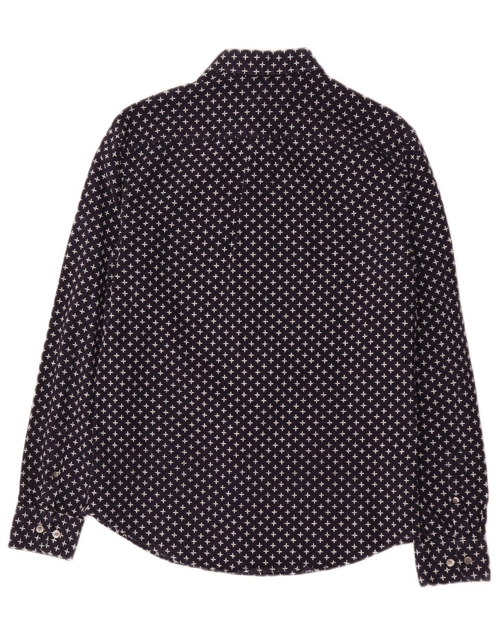 Penguin Mens Heritage Abstract Pattern Slim Fit Shirt Medium Navy Blue