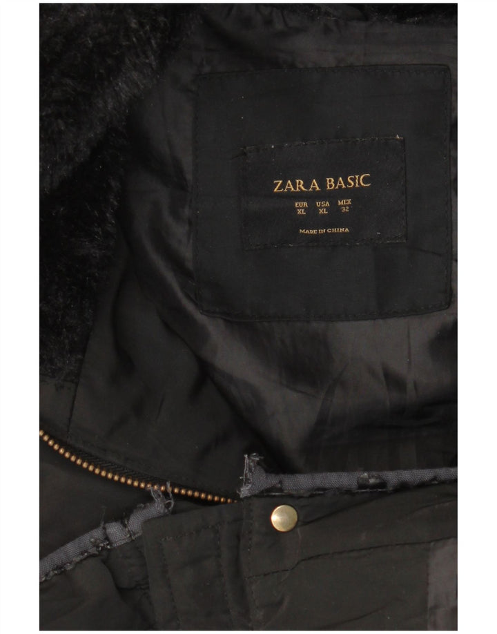Jaqueta acolchoada feminina Zara UK 18 XL preto poliéster