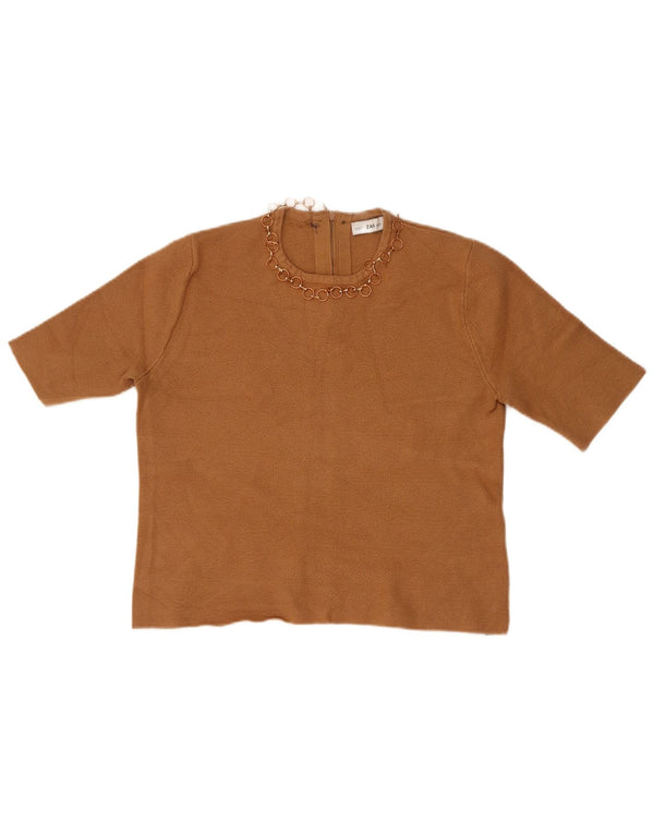 Zara Womens Short Sleeve Crop Top UK 12 Medium Brown