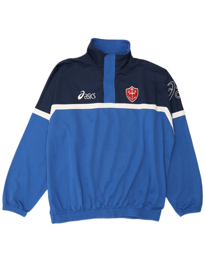 Asics Haut de survêtement à col zippé graphique pour hommes 2XL Bleu Colorblock