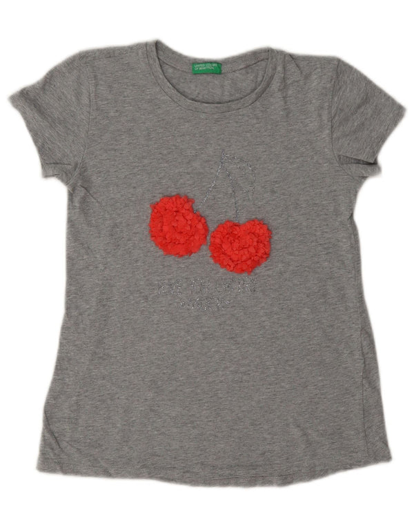 Benetton Womens Graphic T-Shirt Top UK 12 Mittelgrau