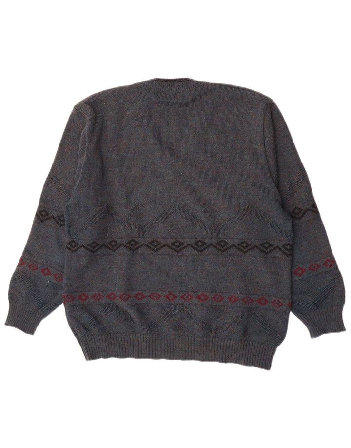 Jockey Mens V-Neck Jumper Sweater IT 50 Medium Blue Geometric