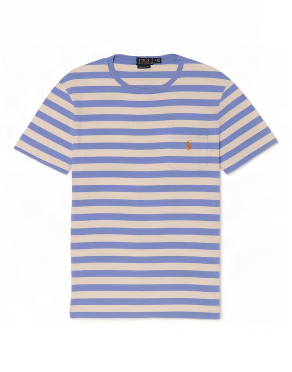 Camiseta Polo Ralph Lauren Masculina Custom Slim Fit Top Médio Listrado Azul