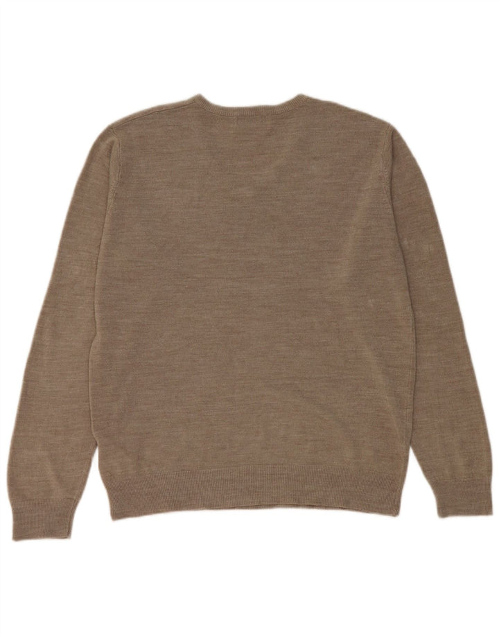 Marks & Spencer Mens Regular Fit V-Neck Jumper Sweater Large Beige Acrylic