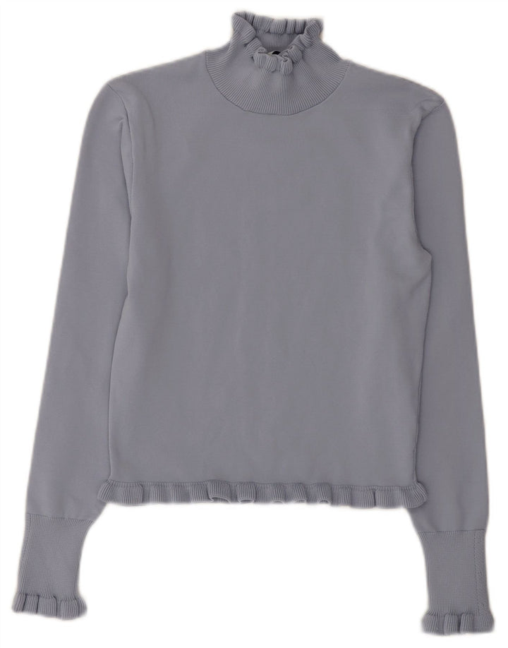 Zara Womens Crop Turtle Neck Jumper Sweater UK 12 Medium Blue Polyester