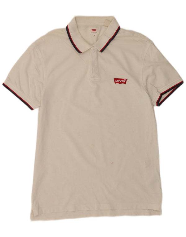 Levi's Mens Polo Shirt Medium White Striped Cotton