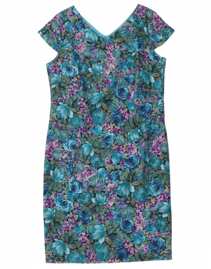 VINTAGE Womens Sheath Dress UK 12 Medium Blue Floral Polyester