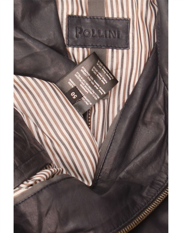 Pollini Chaqueta Bomber De Cuero Para Hombre IT 50 Grande Cuero Azul Marino