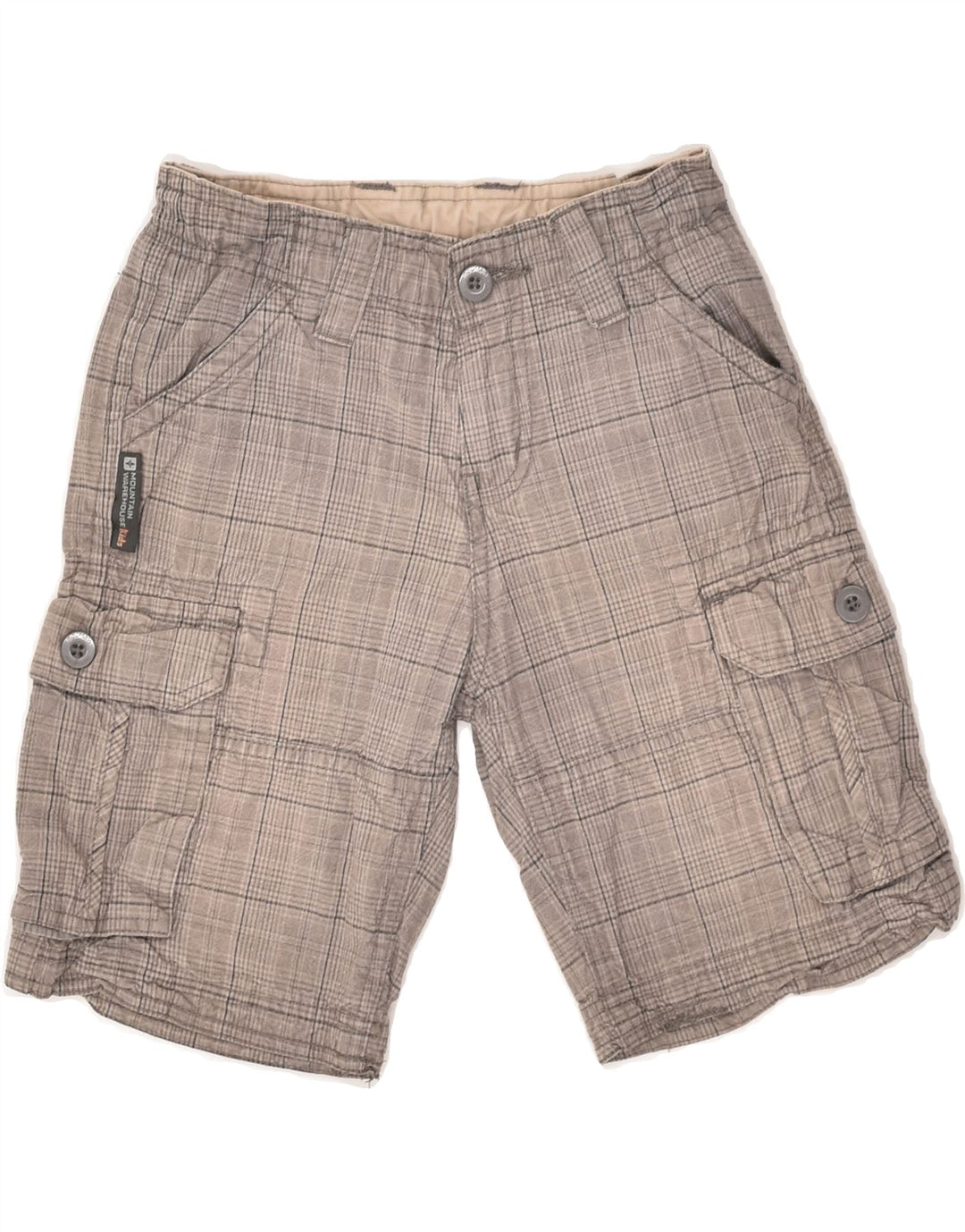 MOUNTAIN WAREHOUSE Boys Cargo Shorts 7-8 Years W22  Grey Check Cotton