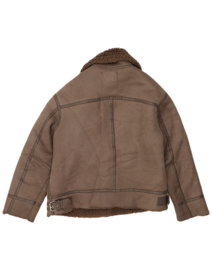 Zara Sherpa Oversized Biker Jacket UK 10 Small Brown