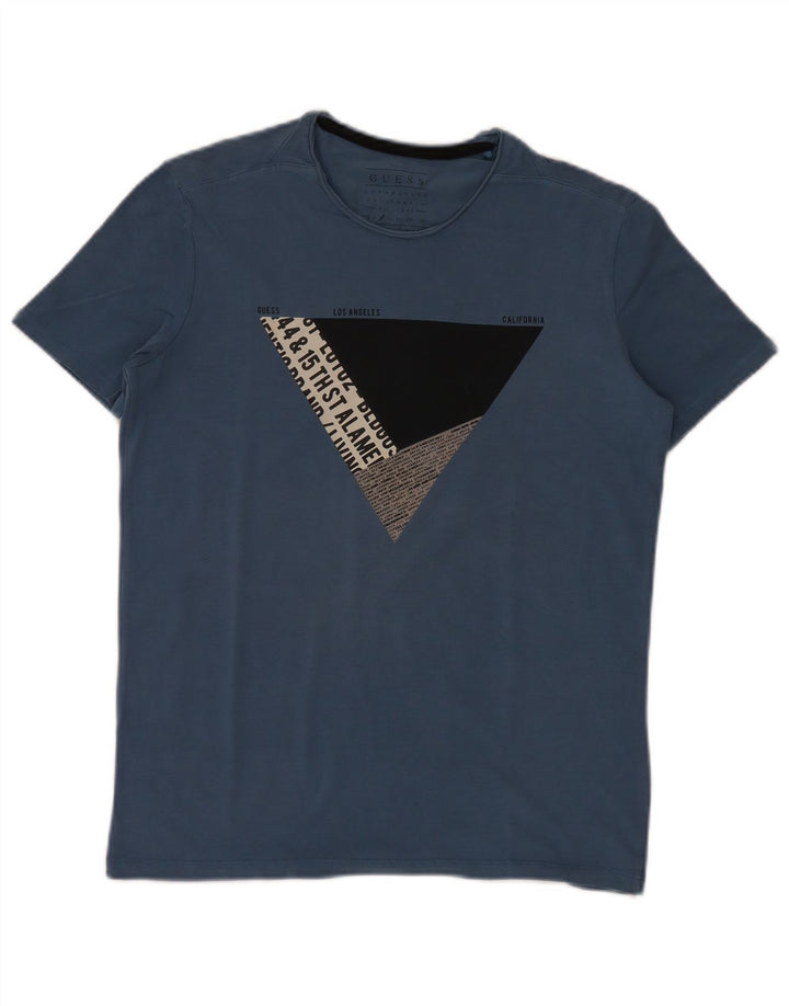 GUESS Mens Slim Fit Graphic T-Shirt Top Medium Blue Cotton