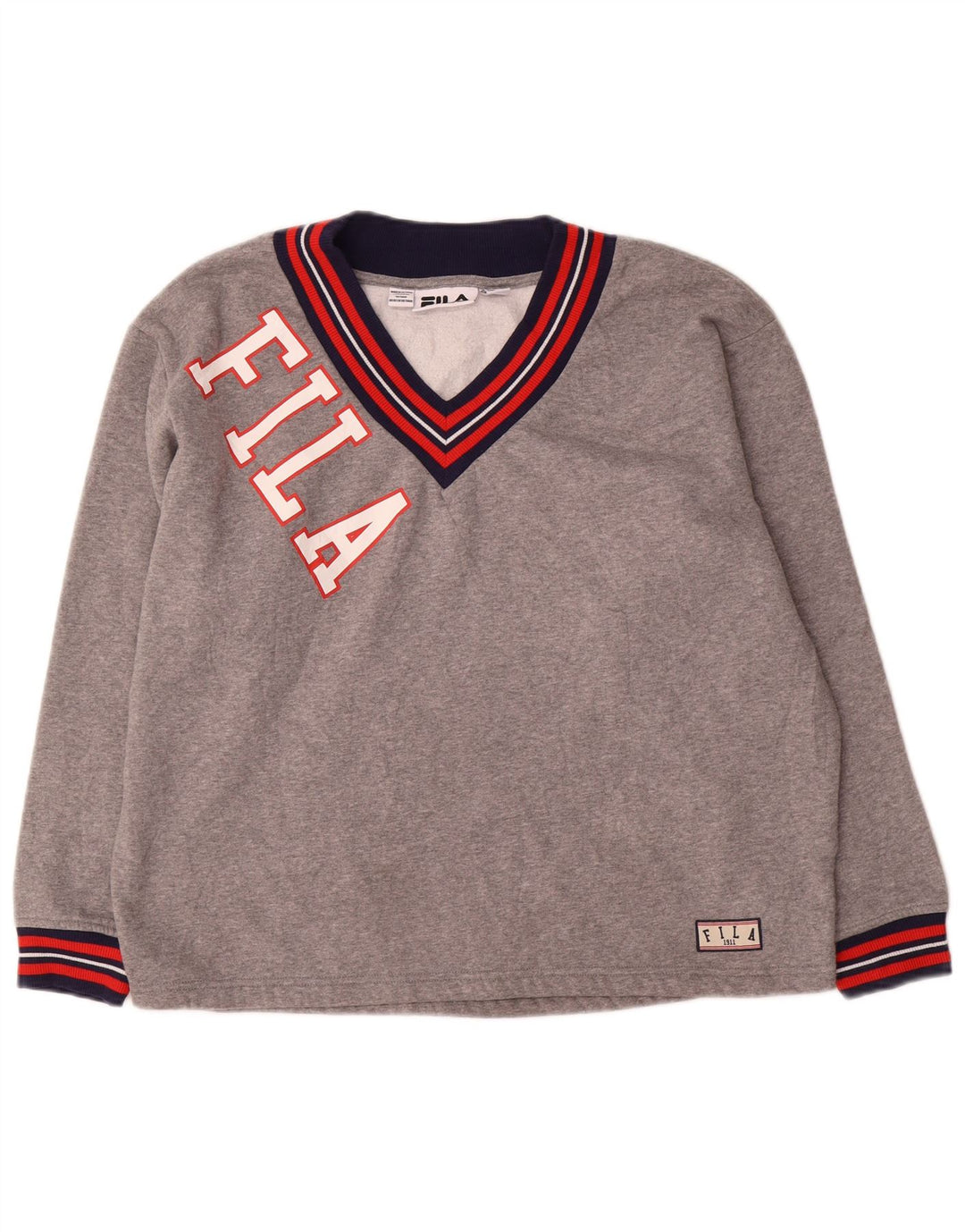 Fila Womens Graphic Sweatshirt Jumper UK 14 Large Grey Colourblock