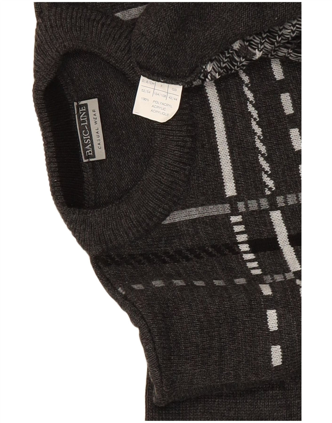 Maglione maglione girocollo da uomo Basicline UK 42/44 Acrilico a quadri grigi grandi