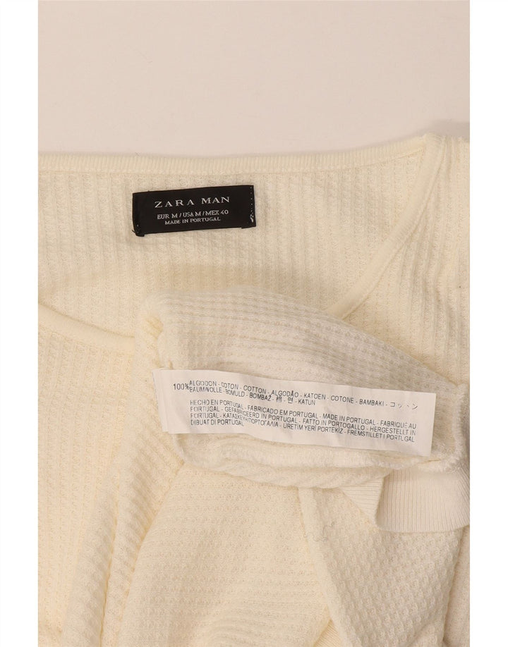 Zara Herren-Pullover mit Rundhalsausschnitt, mittlere, cremefarbene Baumwolle