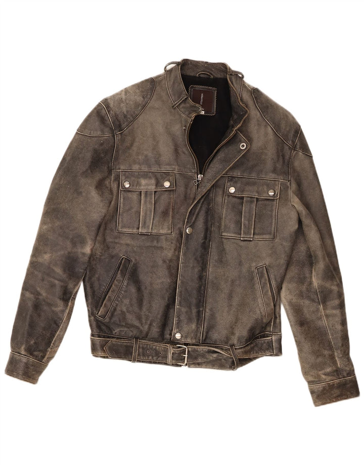 Conbipel Herren Leder Racer Jacke IT 48 Mittelgrau