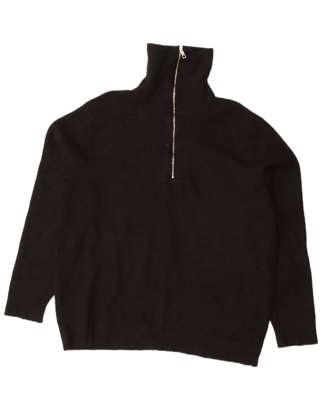 Zara Mens Zip Neck Jumper Sweater XL Black Viscose