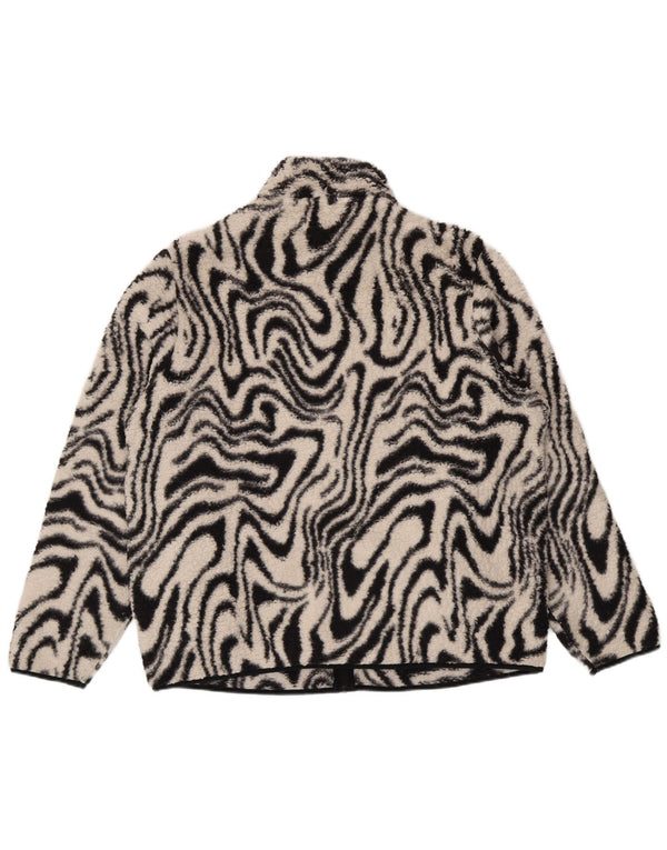 vintage Femmes Motif Abstrait Veste Polaire Surdimensionnée UK 18 XL Noir