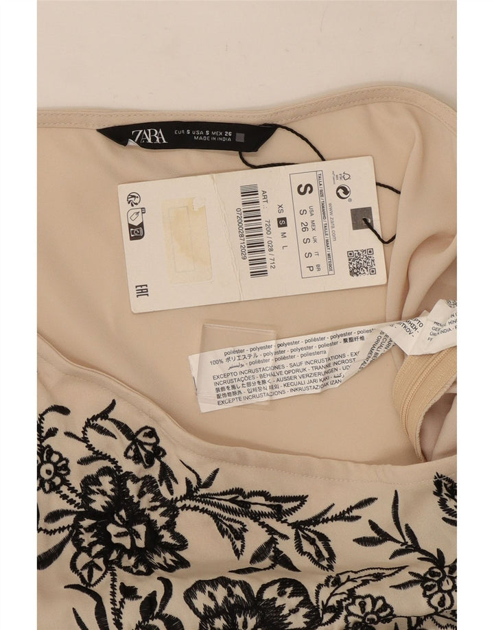 Zara Damen Crop One Shoulder Top UK 10 Small Off White Floral Polyester