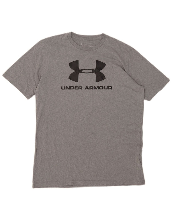 UNDER ARMOUR Mens Heat Gear Graphic T-Shirt Top Medium Grey Flecked Cotton