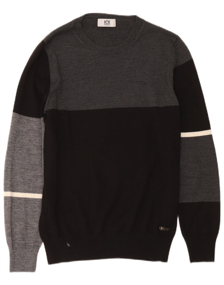 Iceberg Herre Crew Neck Jumper Sweater Medium Sort Colourblock Uld