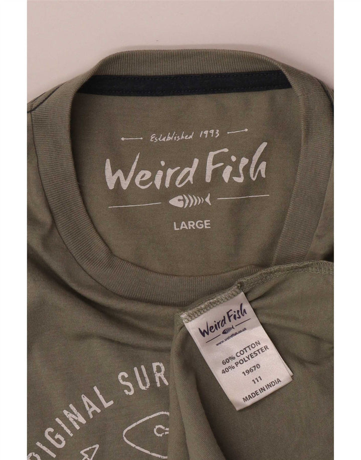 Weird Fish Mens Graphic T-Shirt Top Large Khaki Cotton