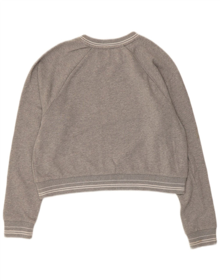 Superdry Womens Crop Graphic Sweatshirt Jumper UK 14 Medium Grey Cotton