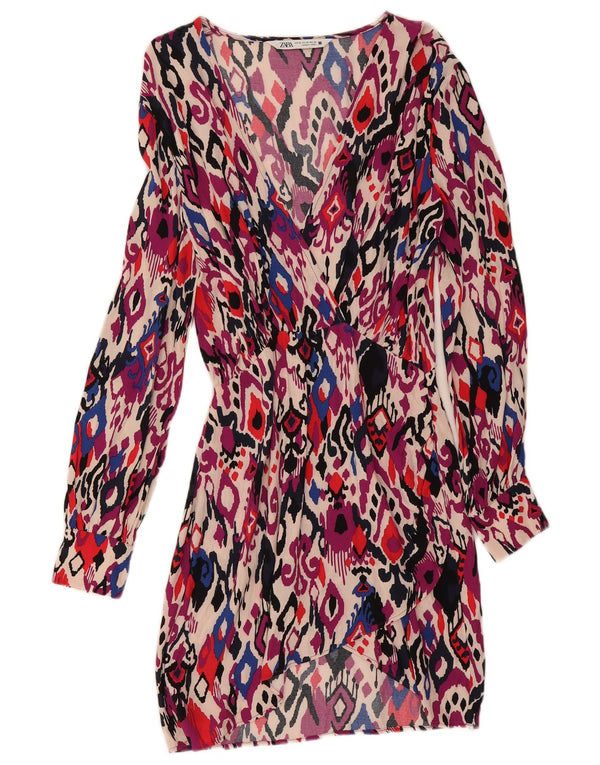 Zara Robe fourreau à manches longues pour femme UK 6 XS Multicolore Ikat