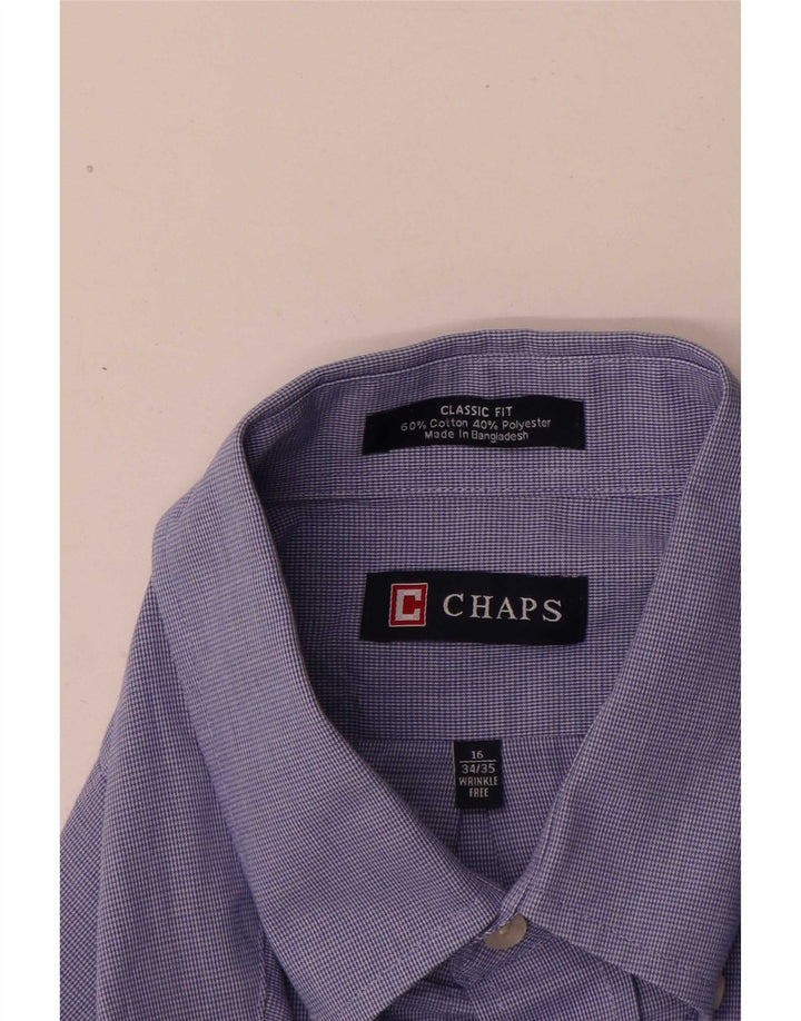 Chaps Chemise coupe classique pour homme Taille 16 Grand coton pied-de-poule bleu