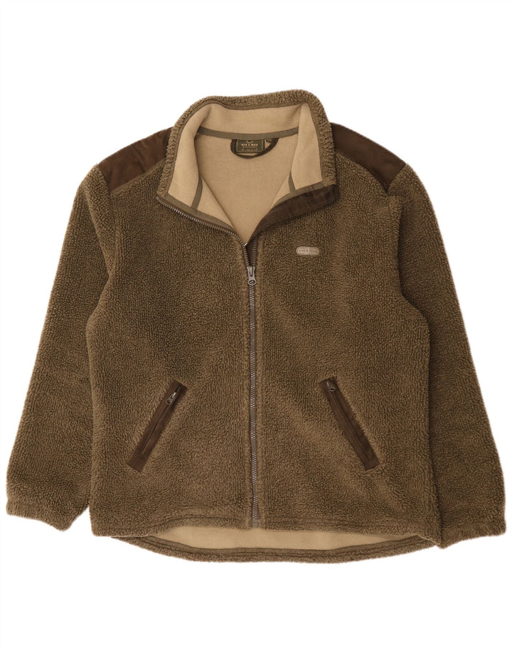 Vintage Mens Fleece Jacket UK 44 2XL Khaki Colourblock Polyester