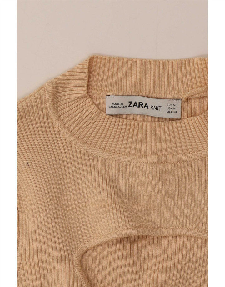 Zara Womens Crop Top 3/4 Sleeve UK 12 Medium Beige