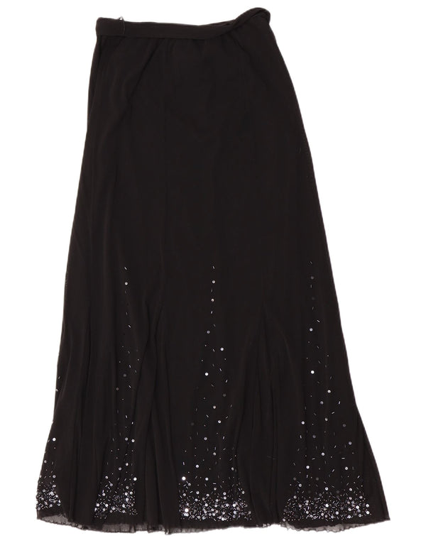 Per Una Damen Normaler Maxirock UK 12 Medium W28 Schwarz Polyamid