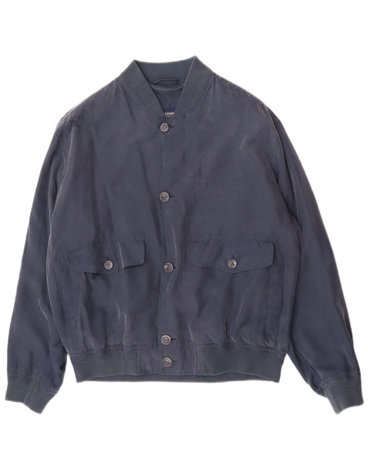 Porto Di Panama Chaqueta Bomber para Hombre IT 48 Seda Azul Marino Mediana