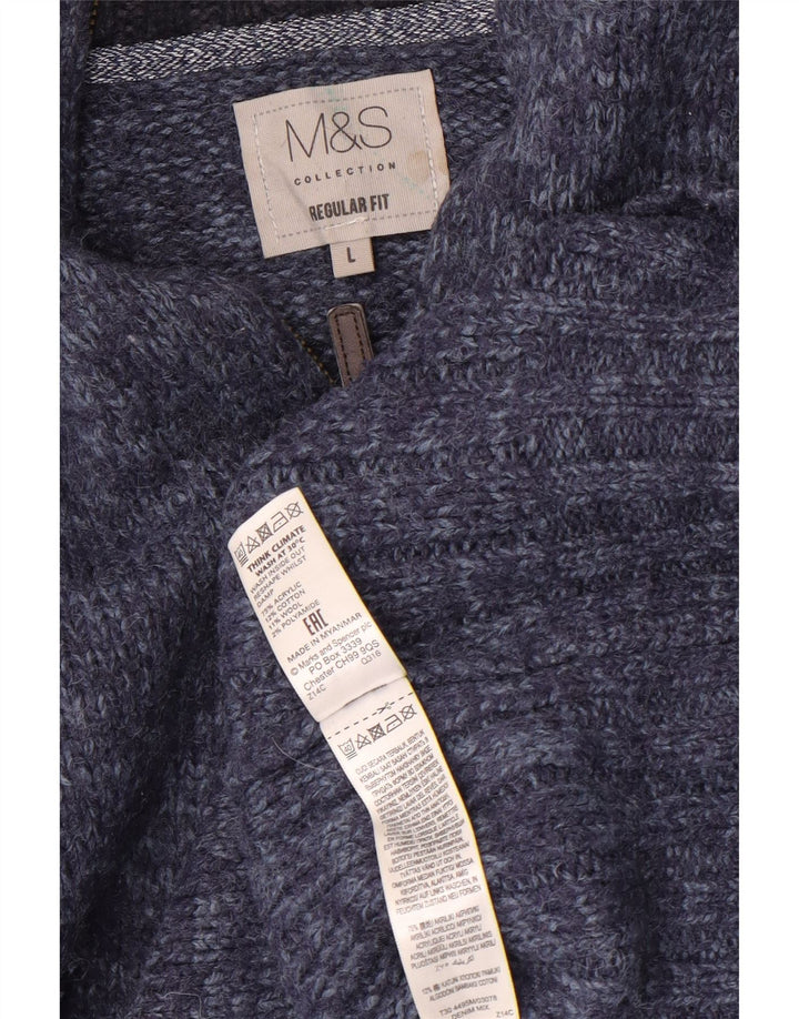 Maglione da uomo Marks & Spencer vestibilità regolare con zip e collo grande blu screziato