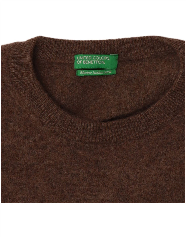 Benetton Damen-Pullover mit Rundhalsausschnitt, UK 12, Mittelbraun