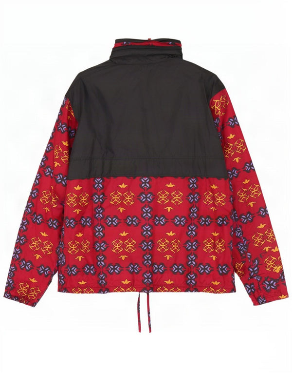 Vintage męska luźna kurtka przeciwdeszczowa z kapturem Anorak UK 38, średnia czerwona geometryczna