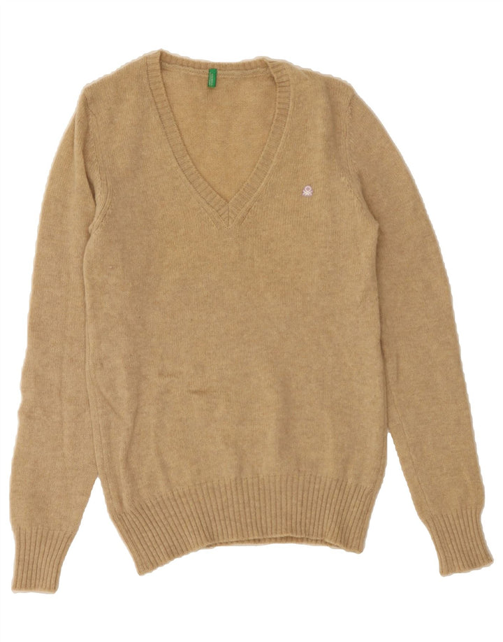 BENETTON Womens V-Neck Jumper Sweater UK 10 Small Beige Vintage Benetton and Second-Hand Benetton from Messina Hembry 