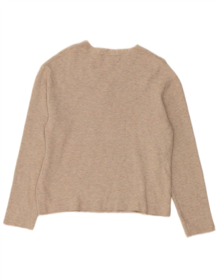 Marks & Spencer Womens V-Neck Jumper Sweater UK 14 Medium Beige Viscose