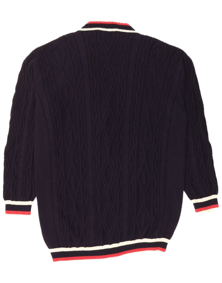 JAEGER Womens Oversized Cardigan Sweater UK 10 Small Navy Blue Colourblock
