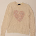 MARKS & SPENCER Womens Graphic Crew Neck Jumper Sweater UK 14 Medium Beige Vintage Marks & Spencer and Second-Hand Marks & Spencer from Messina Hembry 