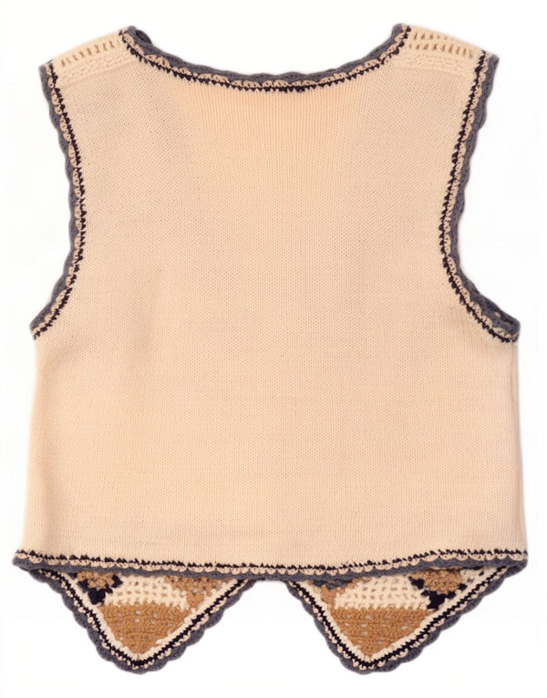 Vestă vintage pentru femei din croșetat UK 10 mic, alb, geometric, ramie