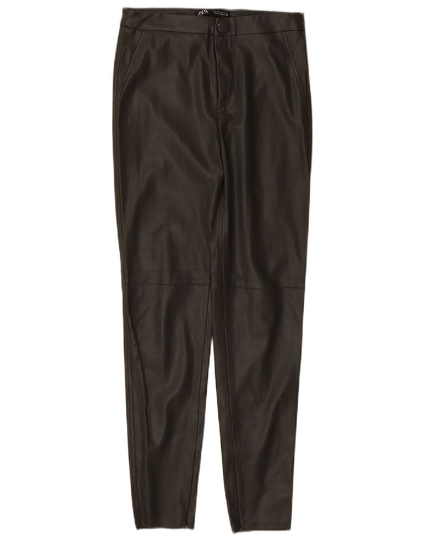 Zara Calça feminina skinny de couro sintético pequena W26 L27 poliéster cáqui