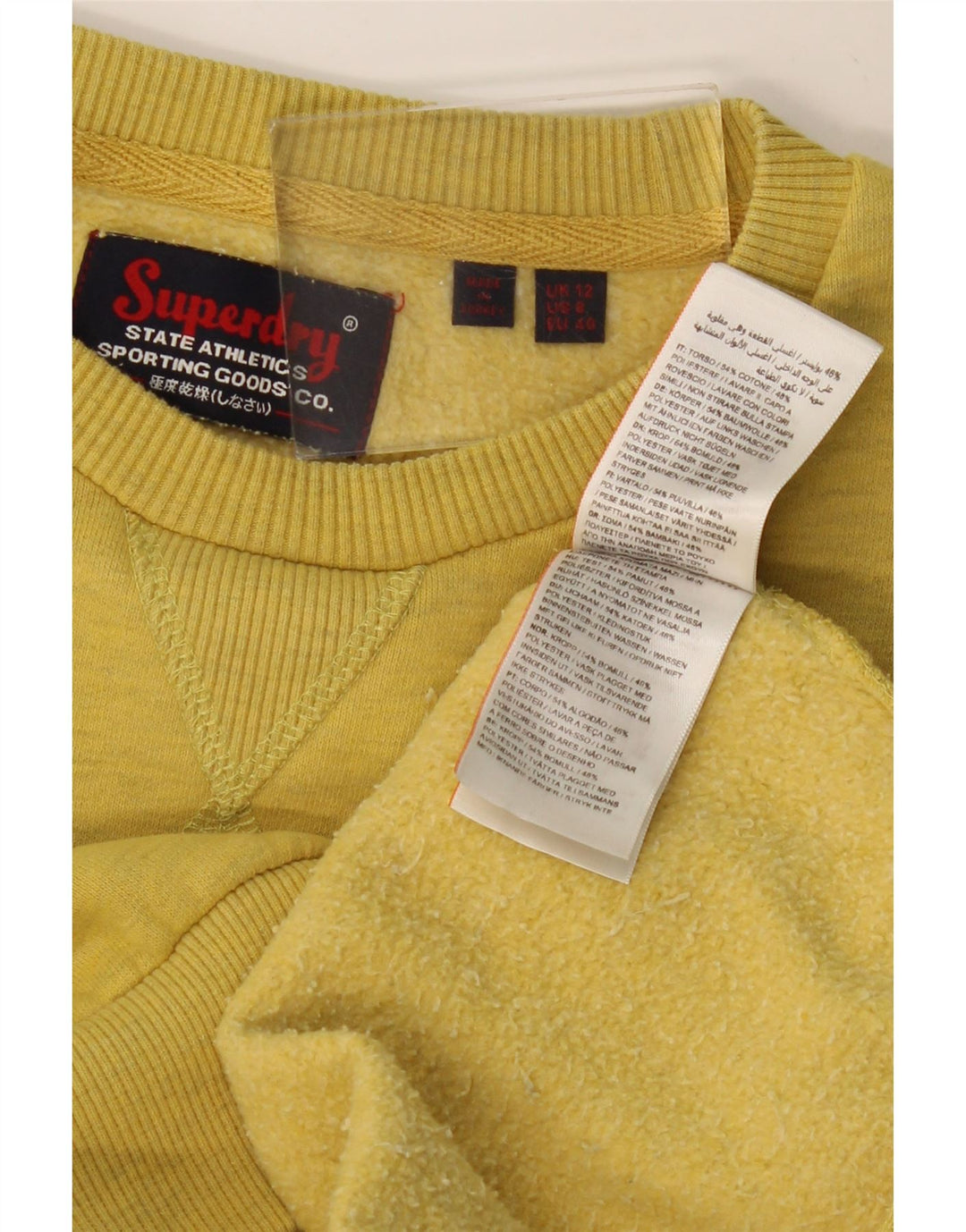 SUPERDRY Womens Graphic Sweatshirt Jumper UK 12 Medium Yellow Flecked