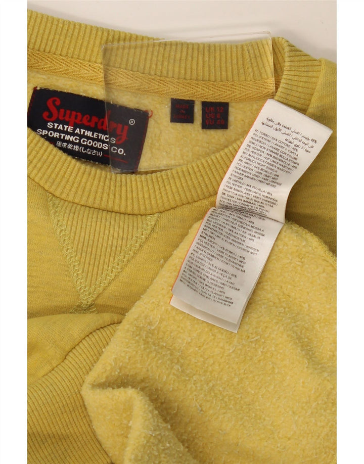 SUPERDRY Womens Graphic Sweatshirt Jumper UK 12 Medium Yellow Flecked