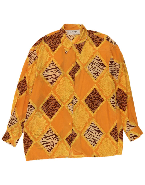 Vintage Womens Oversized Shirt Blouse UK 14 Medium Orange Patchwork Acetate