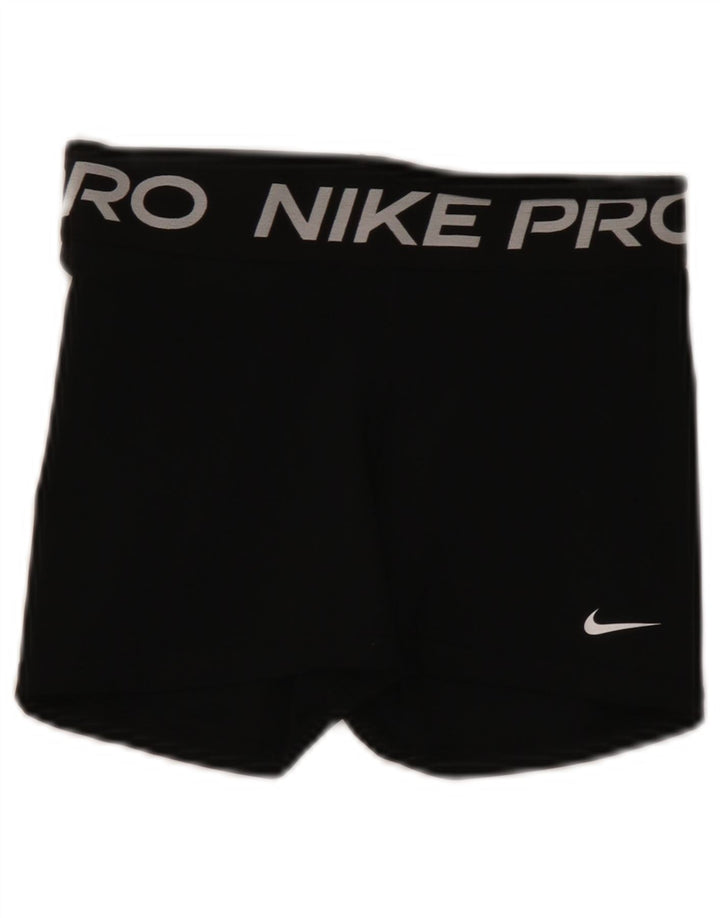 Nike Womens Dri Fit Graphic Sport Shorts UK 8 Small Black Polyester