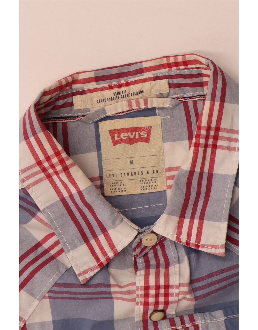 Męska koszula slim fit z krótkim rękawem Levi's, bawełniana w średnią niebieską kratkę