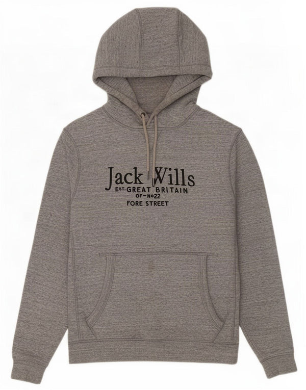Jack Wills Mens Graphic Hoodie Jumper Medium Grey Flecked Cotton
