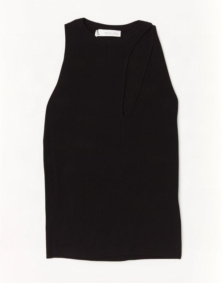 Zara Womens Crop Vest Top UK 8 Small Black Viscose