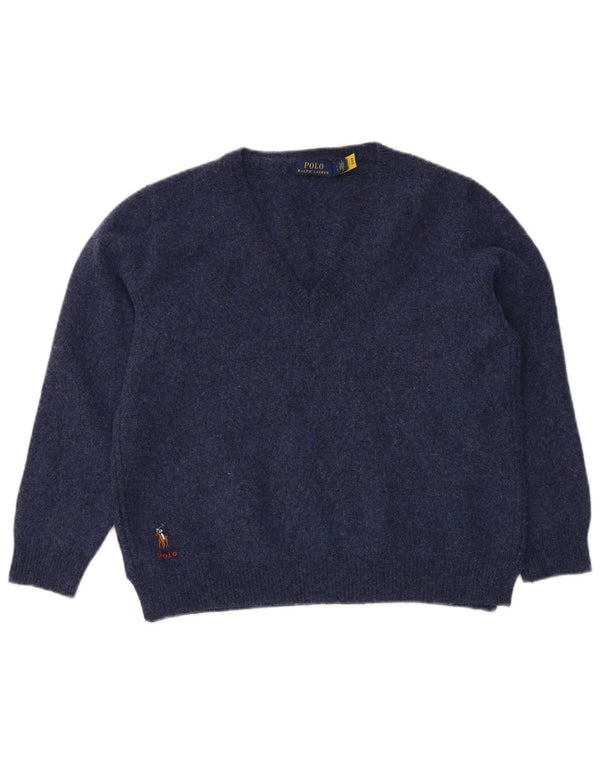 Polo Ralph Lauren Maglione da donna con scollo a V UK 14 Grande lana blu navy